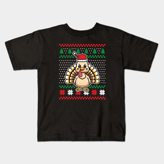 Ugly Christmas Sweaters Turkey Kids T-Shirt by JS Arts